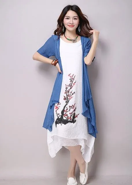 Summer Women's Clothing Fresh Loose Long Synthetic Two Pieces Casual Dress