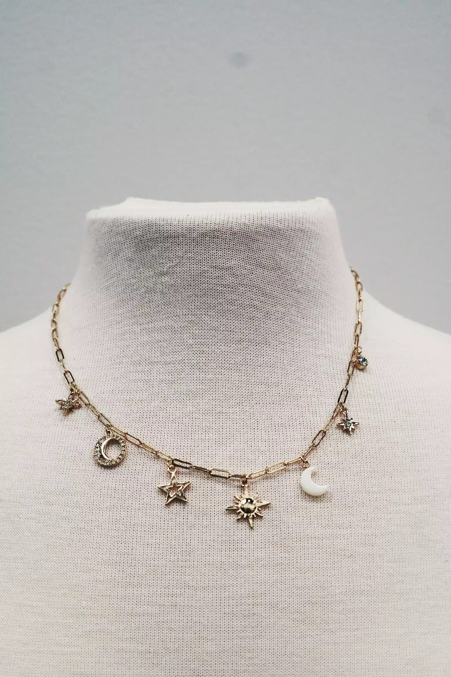 Sun, Star, and Moon Charm Chain Link Necklace