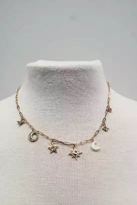 Sun, Star, and Moon Charm Chain Link Necklace