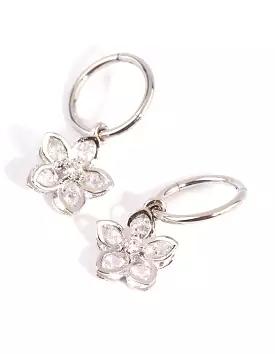 Surgical Steel Cubic Zirconia Flower Sleeper Earrings