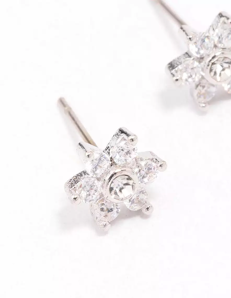 Surgical Steel Cubic Zirconia Flower Stud Earrings