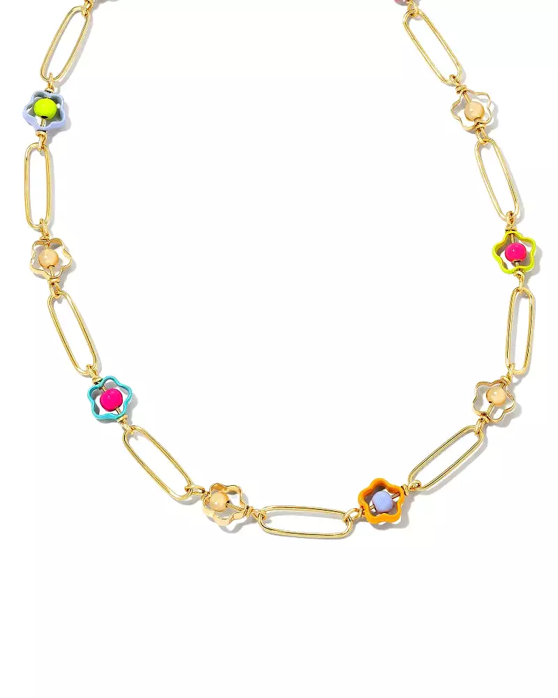 Susie Gold Link and Chain Necklace in Rainbow Multi Mix