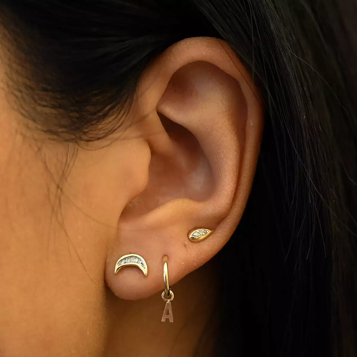 Tiny Initial Charm Hoop Earring