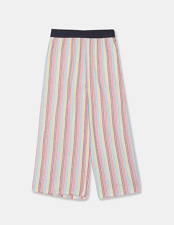 Tommy Hilfiger Kids Girls Multi Colour Elasticized Waist Seersucker Stripe Pants