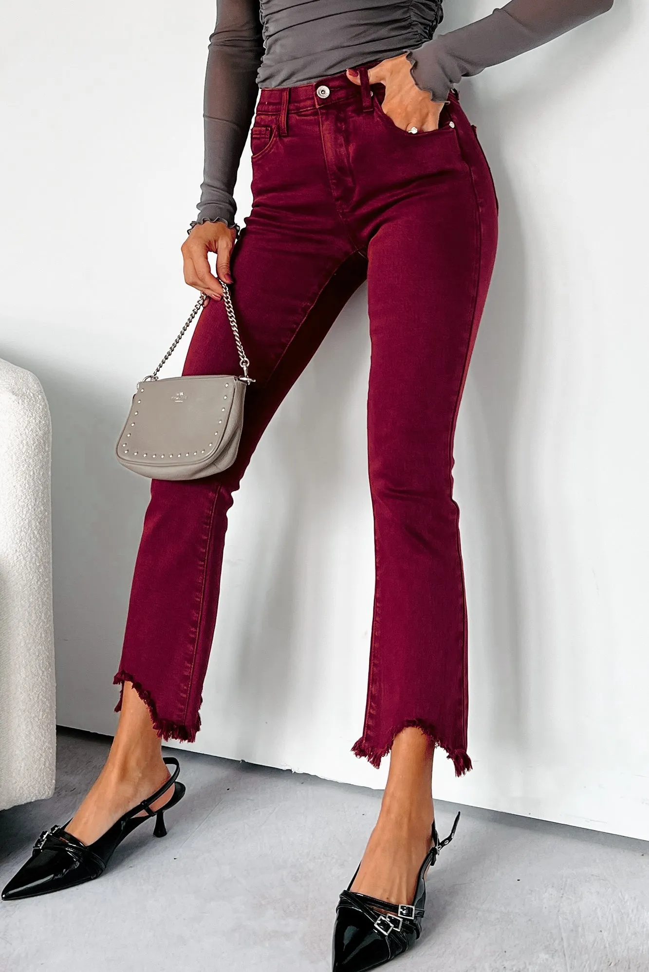 Tulsa Mid Rise Tummy Control Special A Kick Flare Jeans (Wine)