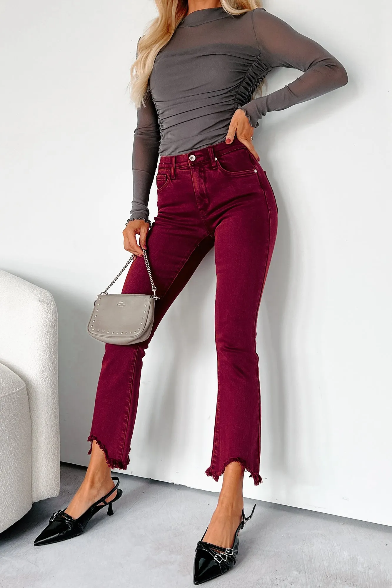 Tulsa Mid Rise Tummy Control Special A Kick Flare Jeans (Wine)