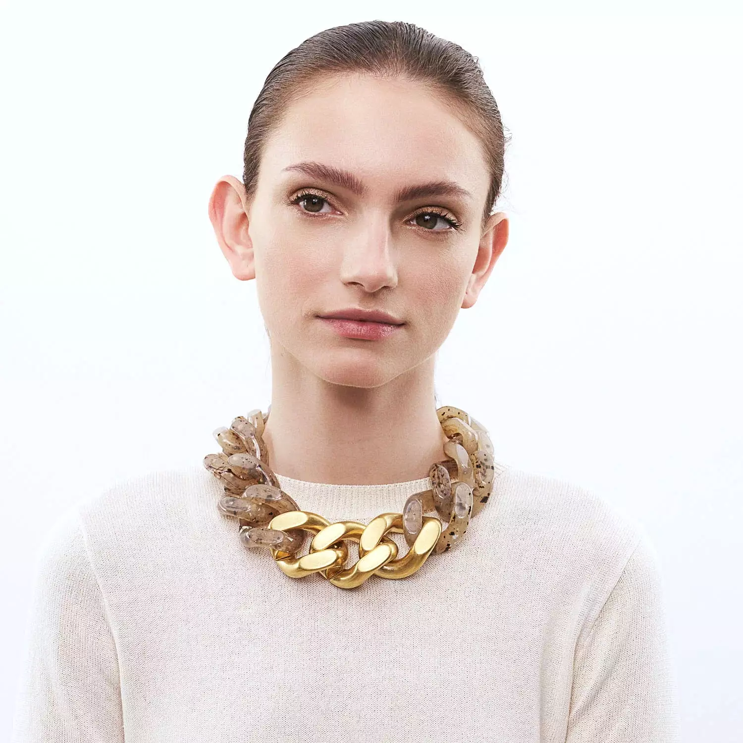 Vanessa Baroni Great Chain Bernstien and Gold Necklace