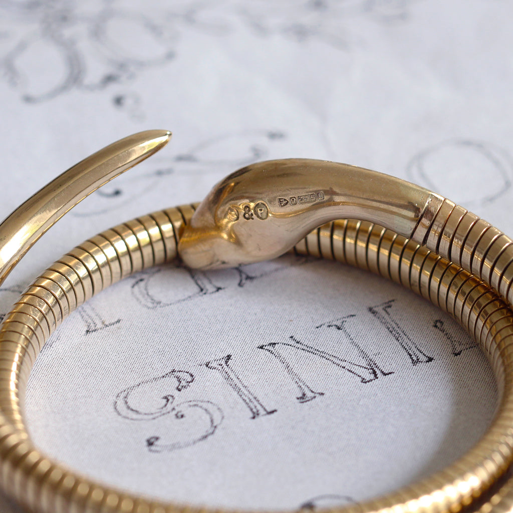 Vintage 9ct Gold Snake Bangle with Ruby Eyes