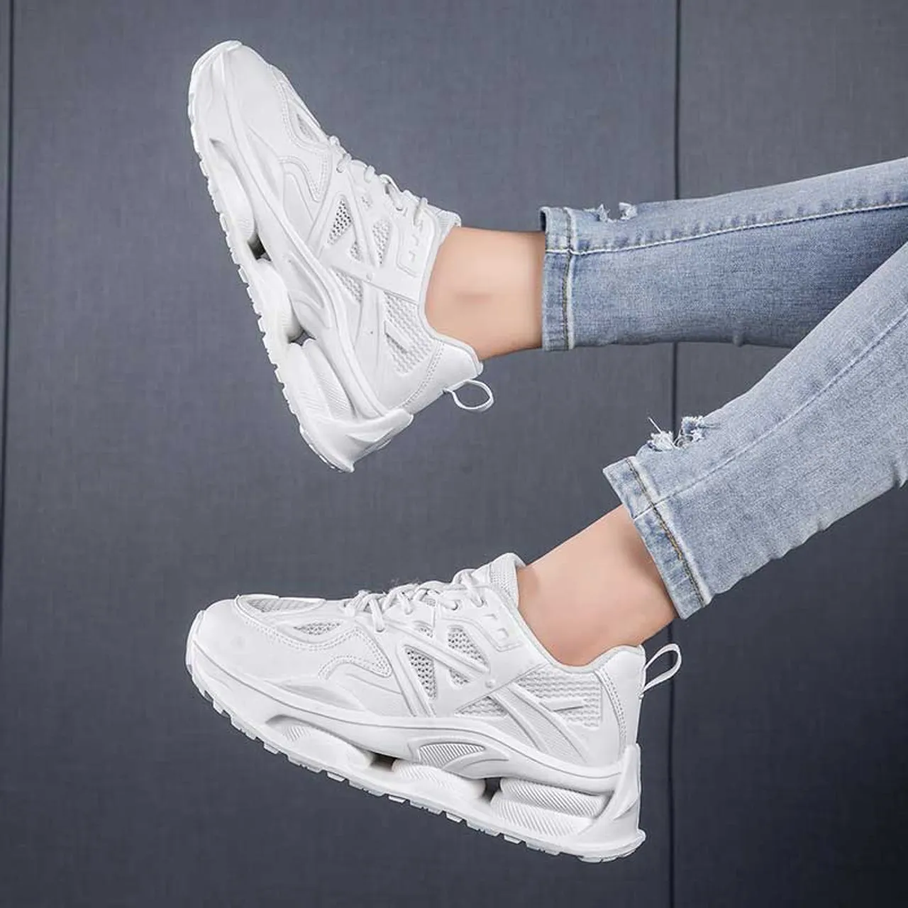 White hollow mesh plain sport shoe sneaker