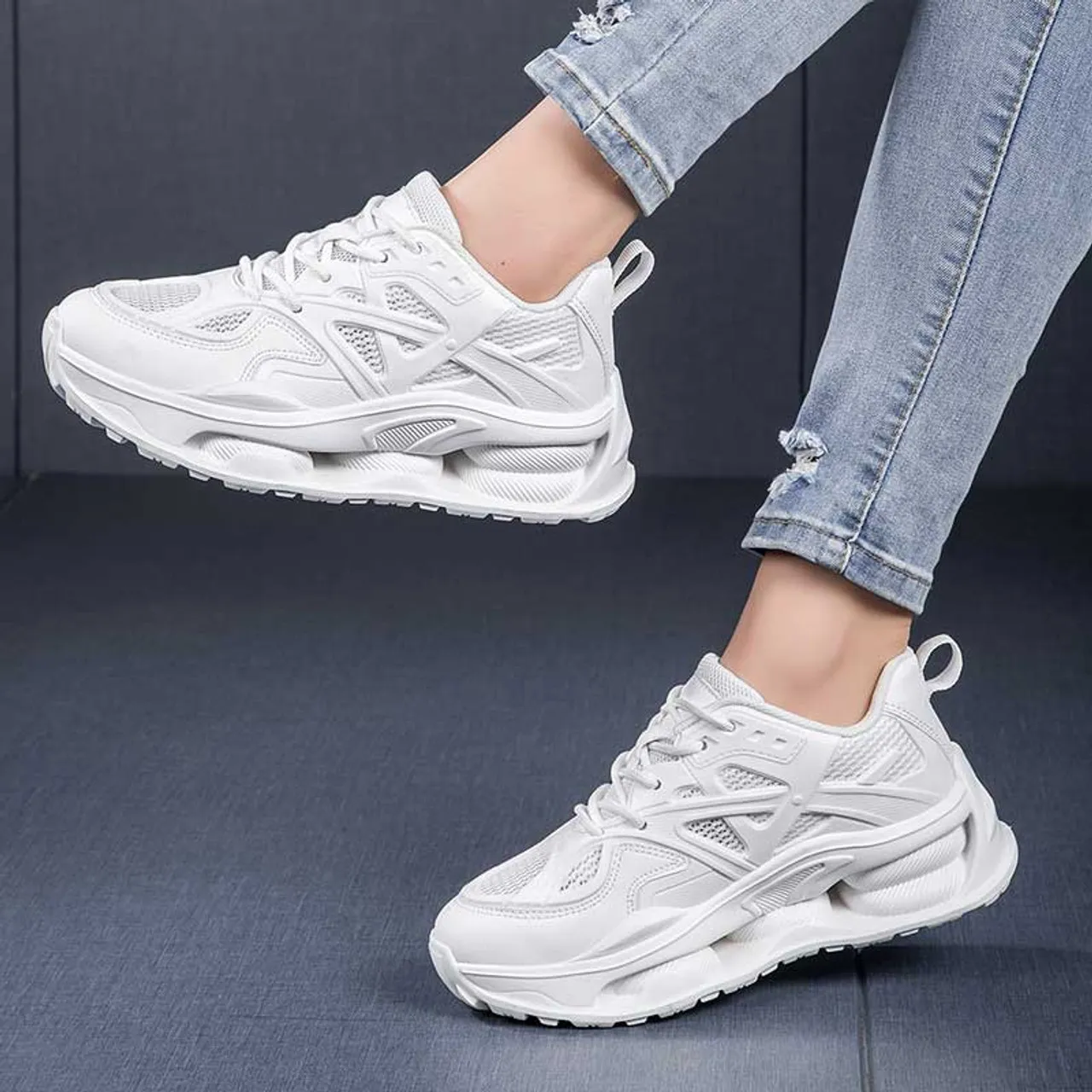 White hollow mesh plain sport shoe sneaker