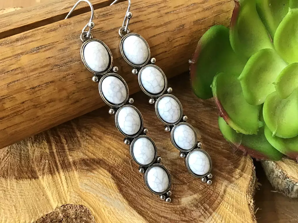 White  Stone Dangle Fishhook Earrings