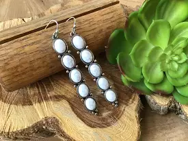 White  Stone Dangle Fishhook Earrings