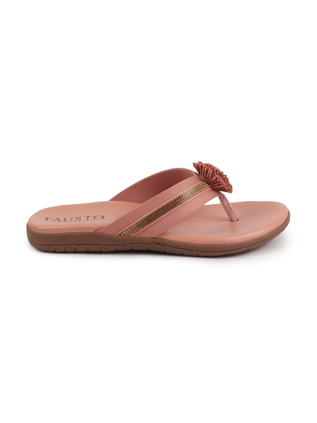 Women Pink Shiny Beads T-Strap Slipper With Cushioned Footbed|Party|Office Wear|Weekend