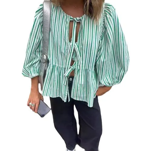 Women's Cardigan 3/4 Length Sleeve Blouses Casual Stripe Plaid