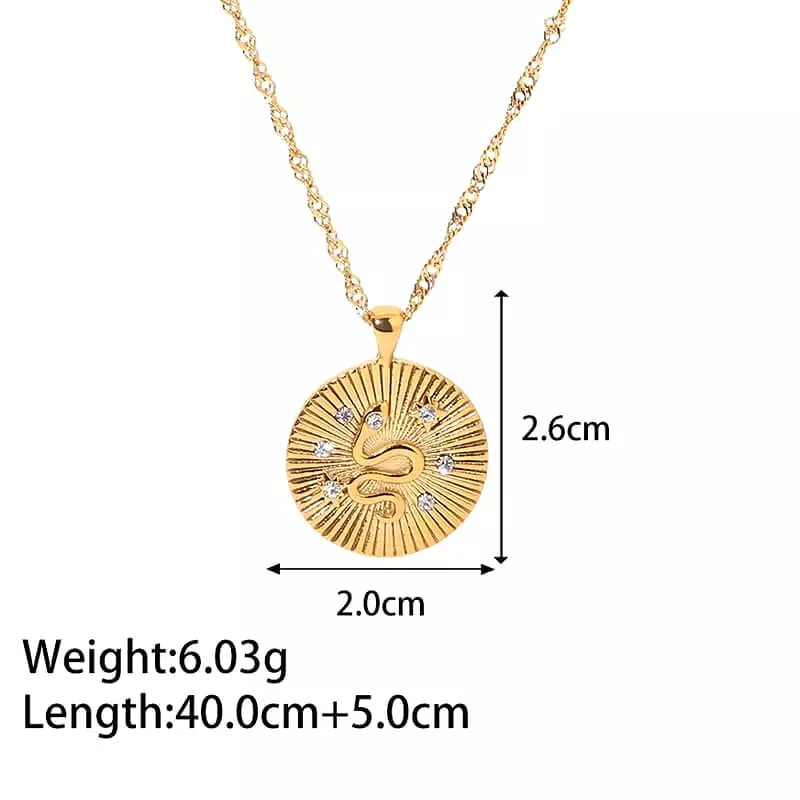 Women's 18k Gold Plated Star and Snake Disc Necklace