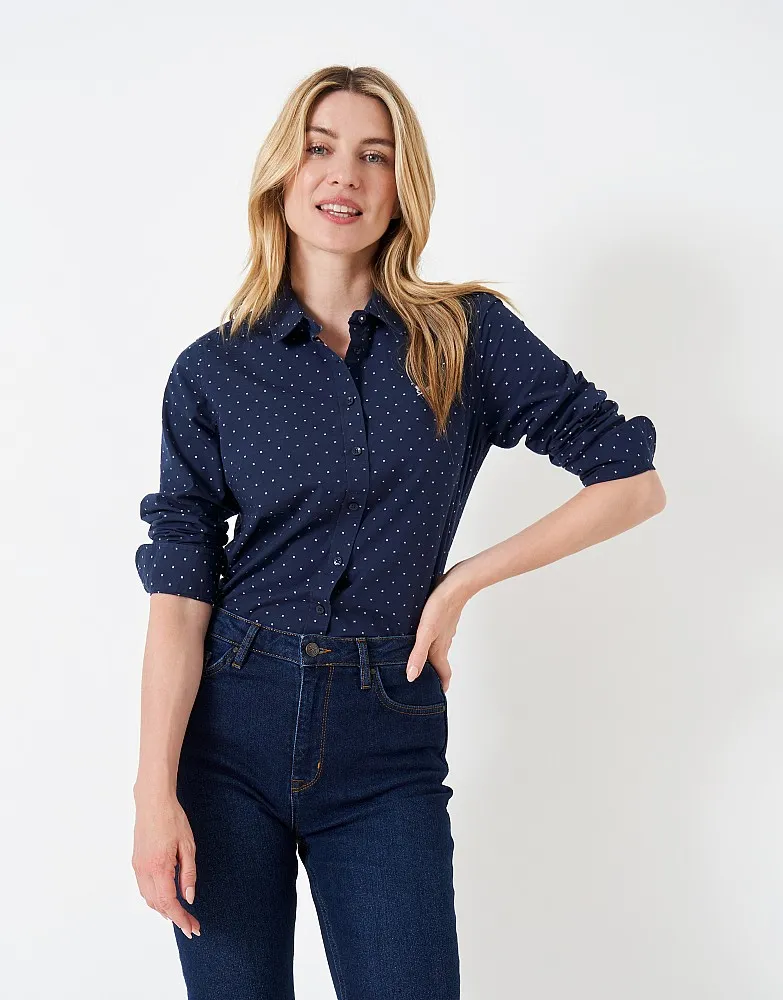 Women's Penny Navy Dobby Spot Shirt from Crew Clothing Company