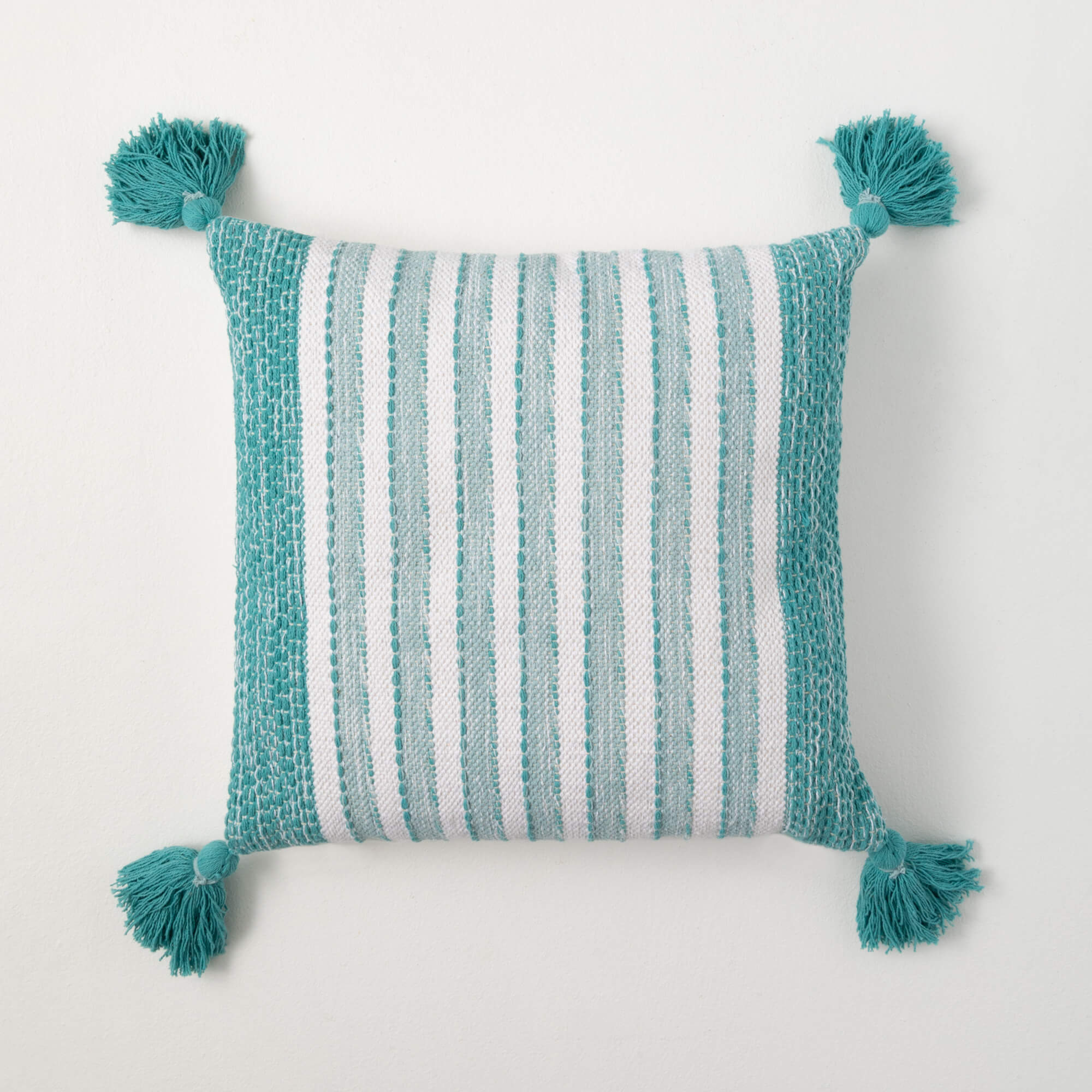 Woven White & Seafoam Pillow