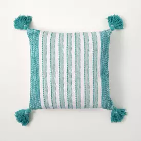 Woven White & Seafoam Pillow