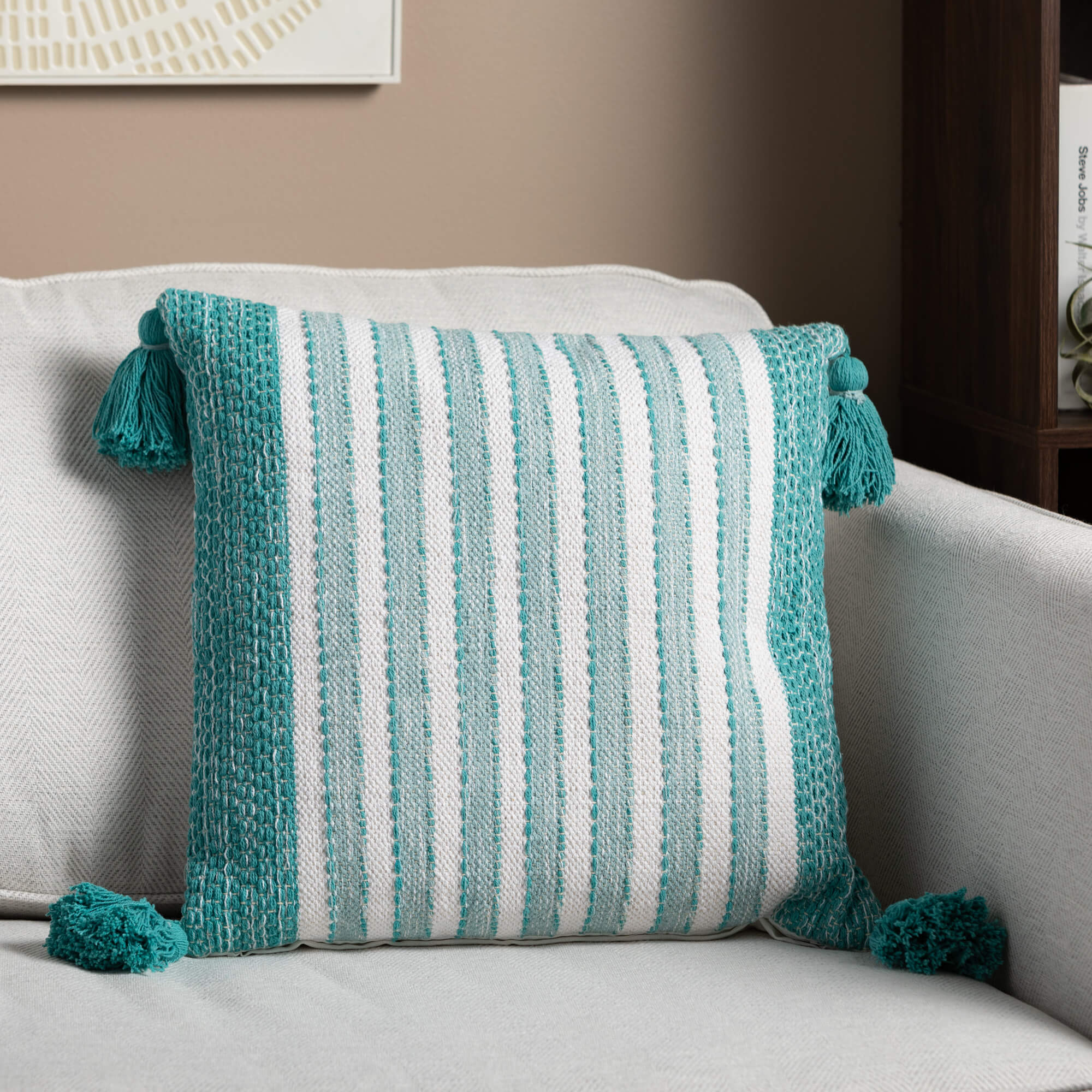 Woven White & Seafoam Pillow